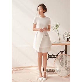 Đầm suông trắng ôm eo XDS226