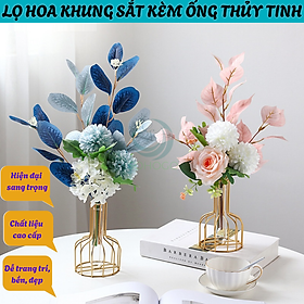 Lọ Hoa Trang Trí Khung Kim Loại Sang Trọng- Bình Hoa Thủy Tinh Kèm Khung Sắt Nghệ Thuật- Lọ Hoa Phong Cách Bắc Âu - Bình Hoa Decor Nội Thất Hiện Đại- Lọ Hoa Khung Sắt Kèm Ống Thủy Tinh Trang Nhã