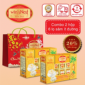 Combo 2 hộp Yến sào wins'Nest nguyên chất nhân sâm ít đường 20% (6 lọ x 70ml/ hộp)