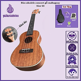 Mua Đàn 4 dây size concert dễ tập - ukulele gỗ tốt tạo âm vang màu nâu gỗ UKLLGDNB