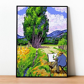 Tranh số hóa Vangogh Dưới bầu trời xanh mát đã căng khung 40x50cm