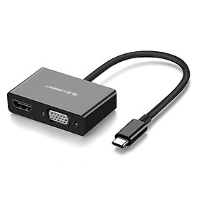 Cáp chuyển đổi USB-C dương Sang HDMI âm + VGA âm hổ trợ độ phân giải cao 1920*1080@60Hz vỏ nhựa dài 15cm màu Đen Ugreen TC50509CM178 Hàng chính hãng.