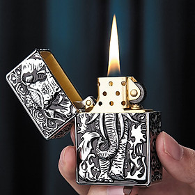 Mua Hộp Qụet Bật Lửa Đẹp Độc Lạ Z-KJ1015 Màu Vàng Cổ Họa Tiết Con Voi 3D Nổi Cực Đẹp