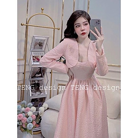 SET VÁY 2 DÂY XỐP KÈM ÁO CHOÀNG SIÊU SANG - dáng dài