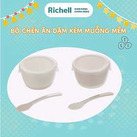 Bộ chén muỗng ăn dặm RICHELL TLI gồm 2 chén có nắp và 2 muỗng mềm | Baby