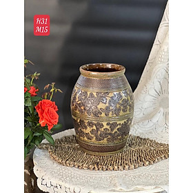 Mua Bình cắm hoa men mộc dáng chum(cao 31cm  miệng 15cm). Gốm sứ Bát Tràng
