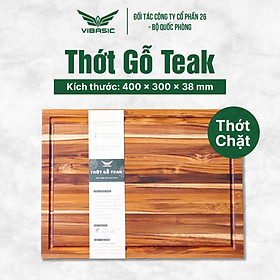 Mua Thớt gỗ Teak Vibasic có khay đựng đồ  kích thước 40x30x3.8cm thái chặt băm đa năng - Hàng chính hãng Bộ Quốc Phòng sản xuất