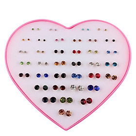36 Pairs Cute Stud Set Love Heart Box Lady Girls Crystal  Earring Studs Gift