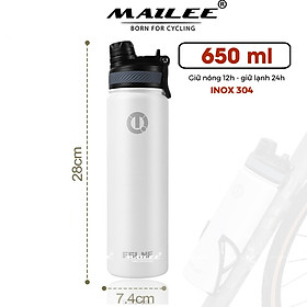 Bình Đựng Nước Thể Thao Giữ Nhiệt Inox Không Gỉ 304 ESL-053 650ml Gắn Trên Xe Đạp/ Ô tô/ Xe Hơi Có Ống Hút - Mai Lee
