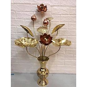 Mua Hoa sen thờ bằng đồng điểm đồng đỏ combo cả lọ hoa đồng BH330
