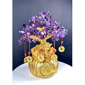 Mua Cây tài lộc thạch anh tím  cây may mắn  phát tài phát lộc cao 20-23cm để bàn làm việc  trang trí ban thờ TẶNG 5 dây đồng xu treo cây