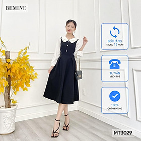 Đầm tay dài phối cổ 3 tầng bemine mt3029den