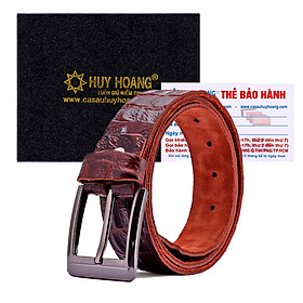 HJ4124 - Dây nịt nam Huy Hoàng vân cá sấu 1 lớp màu nâu