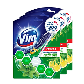 Combo 3 Viên Tẩy Bồn Cầu VIM Power 5 Hương Trà Xanh Chanh Vàng 55G