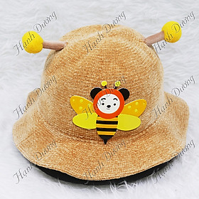 Nón tai bèo cho bé hình con ong vàng, dành cho trẻ em từ 2 - 4 tuổi, vải nhung, có 2 dây rút size nón - Hạnh Dương