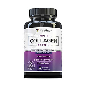 Multi Collagen Pills with Hyaluronic Acid & Vitamin C: 5 Type Hydrolyzed Collagen Protein Peptides, Types I II III V X, 30 Servings, 90 Capsules