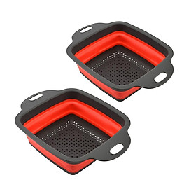 2Pcs Food-Grade Silicone Collapsible Colander Set Rectangle Folding Strainer