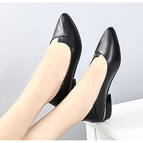 Giày bít nữ da mềm gót cao 3p