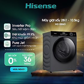 Máy giặt sấy Hisense Inverter Pro 10.5kg WD105M3 giặt thông minh AI, điều khiển từ xa, bảo hành 3 năm - HÀNG CHÍNH HÃNG