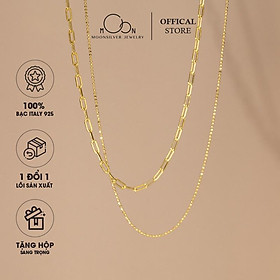Choker bạc mạ vàng 14k Moonsilver, dây chuyền mắt xích đơn giản, cá tính