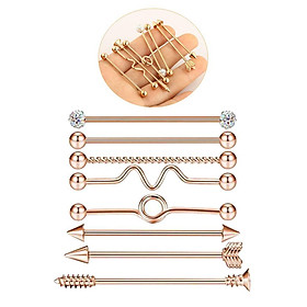 8pcs Industrial Piercing Ball Barbell Ear Bar Earring 14G Women