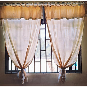 Rèm vải canvas rèm màn cửa trang trí 2 tầng phối ren phong cách vintage