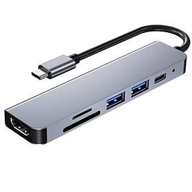 Thiết bị mở rộng USB type C Thunderbolt 3 ra 6 cổng HDMI/ USB 3.0/ Thẻ nhớ TF, SD cho Macbook