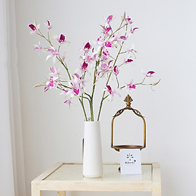Hoa Giả - Hoa Lan Hoàng Thảo Camelia giống thật Combo bình+ 4 cành lan hoàng thảo +Tặng Kèm Sỏi, Phong Cách Hàn Quốc, Trang Trí Phòng Sang Trọng