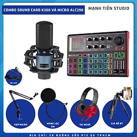Mua Combo thu âm  livestream Micro AQTA ALC290  Sound card K300 - Kèm full phụ kiện kẹp micro  màng lọc  tai nghe  giá đỡ ĐT - Hỗ trợ thu âm  karaoke online chuyên nghiệp - Hàng nhập khẩu