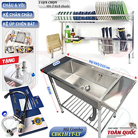 Mua COMBO Chậu Rửa Bát Có Chân Kèm Kệ Úp Chén Đa Năng - Gồm chậu 1 hộc đơn nhiều kích thước  kệ chén 1 tầng  vòi lạnh Luxta và phụ kiện
