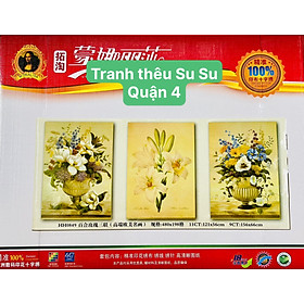 [Thêu kín] Tranh thêu chữ thập bộ bình hoa (ba bức) treo cầu thang HH0849, kích thước 121x 56 cm