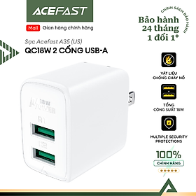 Sạc Acefast QC18W 2 cổng USB-A (US) - A35 Hàng chính hãng Acefast