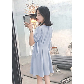 Đầm 2 màu phối nút tay nơ RLACHEL DRESS