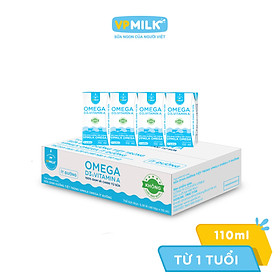 Sữa Dinh Dưỡng Tiệt Trùng VPMilk Omega Ít Đường dạng hộp cho bé trên 1 tuổi 110ml (thùng 48 hộp)