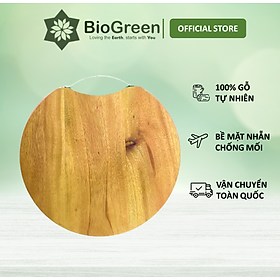 Thớt Gỗ Xà Cừ Tròn 29Cm Tay Cầm Inox - BiogreenOfficial