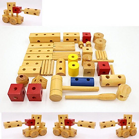 Đồ chơi xếp hình xây dựng 51 chi tiết gỗ cao cấp, đồ chơi lắp ghép sáng tạo các mô hình thông minh cho Bé