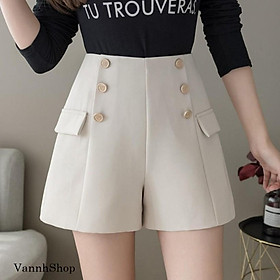 Quần short nữ, Quần sooc nữ, Lưng cao phối nút trẻ trung vải kaki thun co giãn, thoáng mát New Design