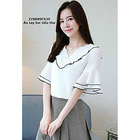 Áo thời trang cổ tim tau loe 2 bèo TRẮNG