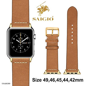 Dây Da Apple Watch 49mm 46mm 45mm 44mm 42mm, Chất Liệu Da Bò Cao Cấp, Phong Cách Vintage Thread Hoài Cổ, Đơn Giản Và Tinh Tế, Tương Thích Các Phiên Bản Series Ultra2/Ultra/SE2/SE/10/9/8/7/6/5/4/3/2/1 - Hàng Chính Hãng SAIGIO - Vàng Bò - Vàng