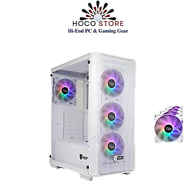 Vỏ Case Máy Tính VSP Gaming KA28 + 4 Fan Led 120mm - Case ATX, mặt trước lưới, hông kính cường lực - Hàng Chính Hãng