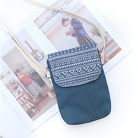 Túi Đeo Chéo Canvas Họa Tiết Thổ Cẩm Xanh Đen NemoHandmade