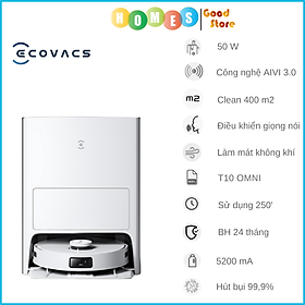 Mua Robot Hút Bụi Lau Nhà ECOVACS Deebot T10 OMNI Tự Động Giặt Giẻ Và Hút Rác  Tự Động Sấy Khô  Kết Nối App  Làm Mát Không Khí Khử Mùi  Trợ Lý Ảo YIKO  Công nghệ OMO 3.0  Lực Hút 5000 Pa  Phù Hợp Diện Tích 200m2  Công Suất 50W - Hàng Chính Hãng