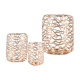 3Pcs Rustic Wire Candle Holder Ornaments Candlestick Holder Hollow Out Pillar Candleholder for Events Indoor/Outdoor Dining Room Fireplace