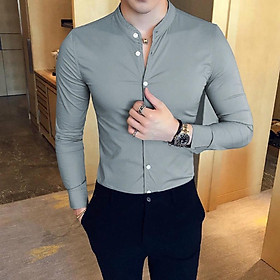 Áo sơ mi nam cổ tàu dài tay hàn quốc vải lụa thái không nhăn không xù