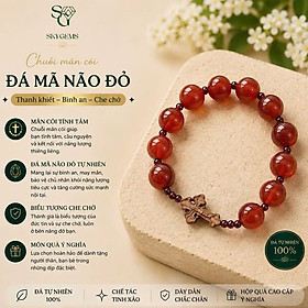 Vòng Mân Côi Mã Não Mix Garnet & Thánh Giá Trầm Hương – Chuỗi Hạt Công Giáo, Thiết Kế Sang Trọng