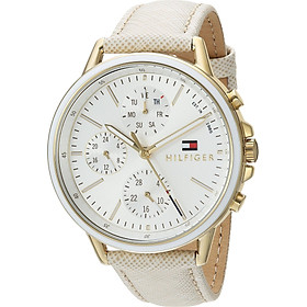 Tommy Hilfiger Women's Casual Sport Stainless Steel Quartz Watch with Leather Calfskin Strap, Champagne, 17 (Model: 1781790)