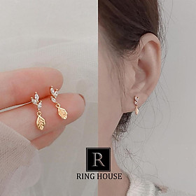 (Bạc 925) E45 Khuyên tai bông tai nữ chiếc lá ba ngọc đẹp Ring House