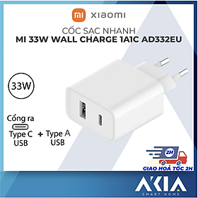 Sạc nhanh 2 cổng Xiaomi - Hàng chính hãng - Sạc nhanh Mi 33W Wall Charger Type A +Type C, Chống quá nhiệt, quá áp