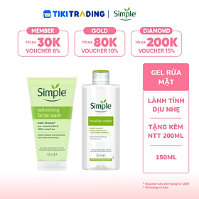 [Tặng kèm nước tẩy trang 200ml] Sữa rửa mặt Simple Refreshing Facial Wash da sạch thoáng 150ml