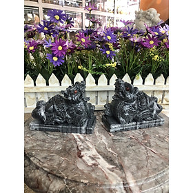 Mua Cặp Tỳ Hưu cẩn mắt đỏ phong thủy đá cẩm thạch vân đen - Dài 12 cm